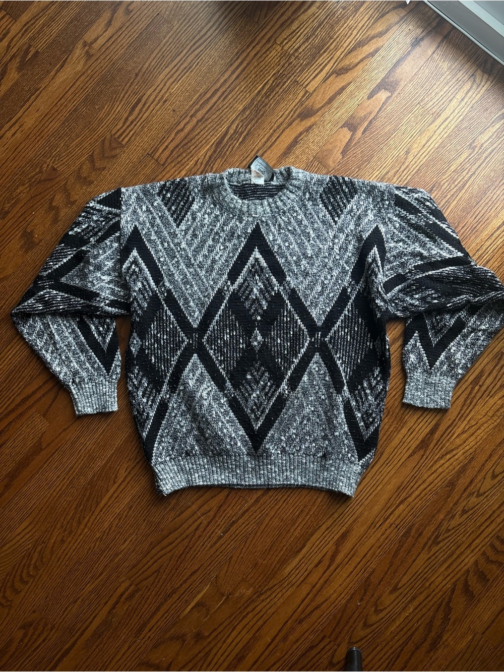 Sears Black and Gray Geometric Crewneck Sweater
